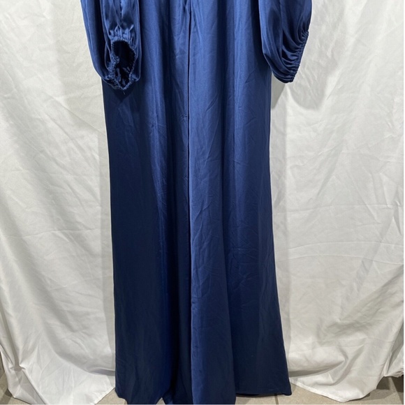 NWT IEENA Mac Duggal [ 14 ] Plunge‎ Neck Long Sleeve Satin Gown in Midnight - Picture 14 of 16
